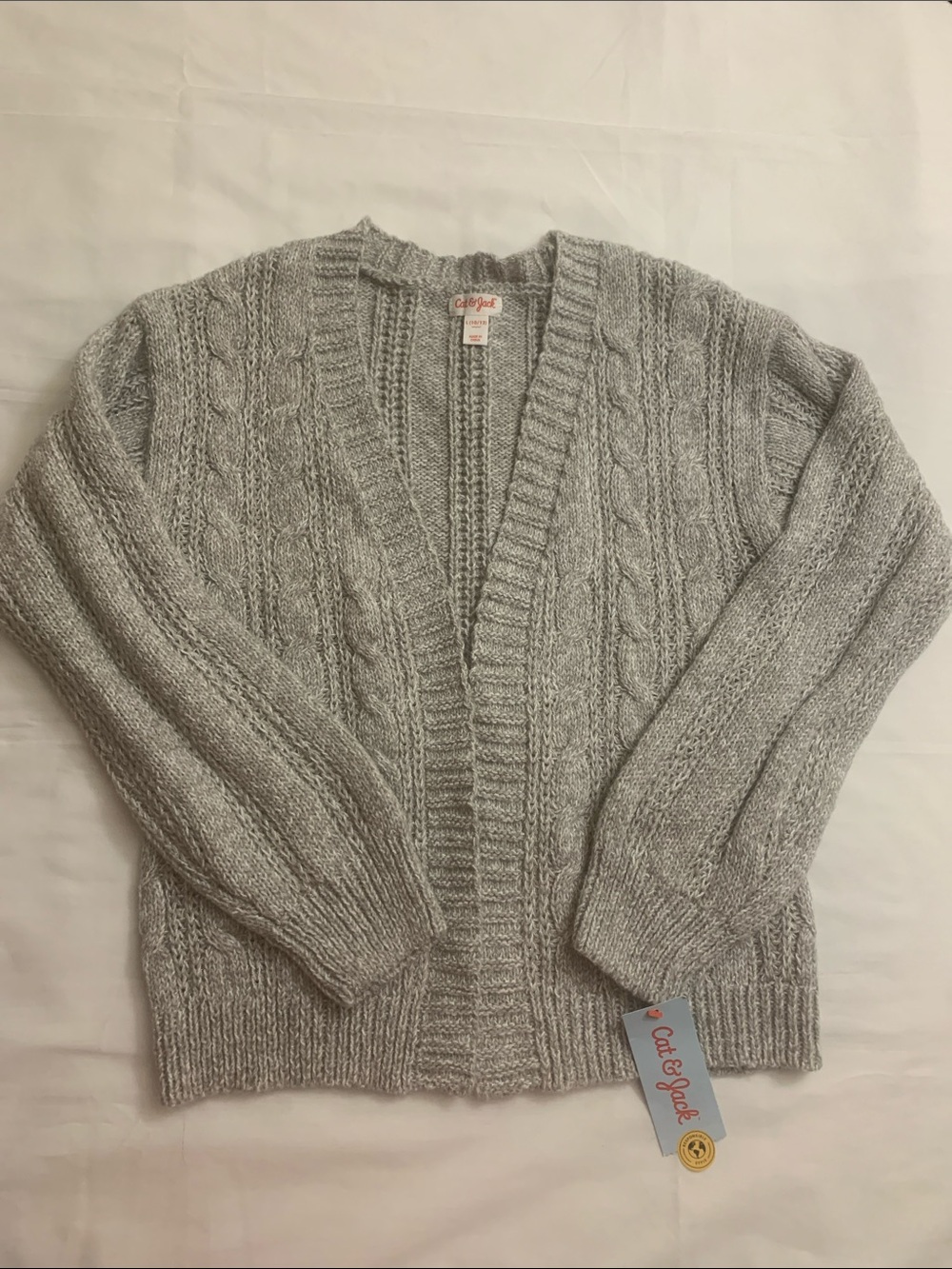 Cat & Jack Girls Light Gray Cable-Knit Sweater Size L (10-12)